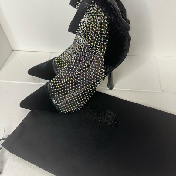 Karl Lagerfeld Mid Log Boot Pandara II Blk Net Textile W/Silver Women’s Size 7 - Picture 5 of 6